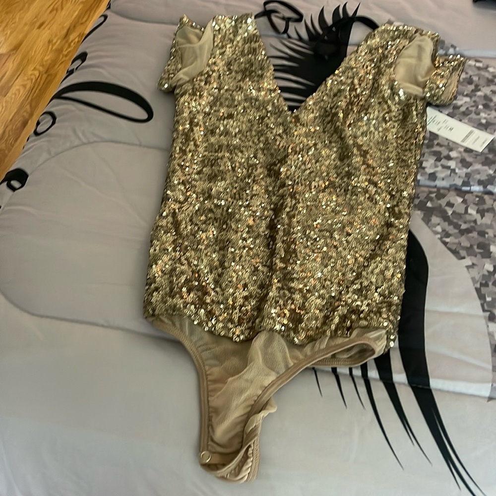 Bebe gold sequin bodysuit size xs new with tags